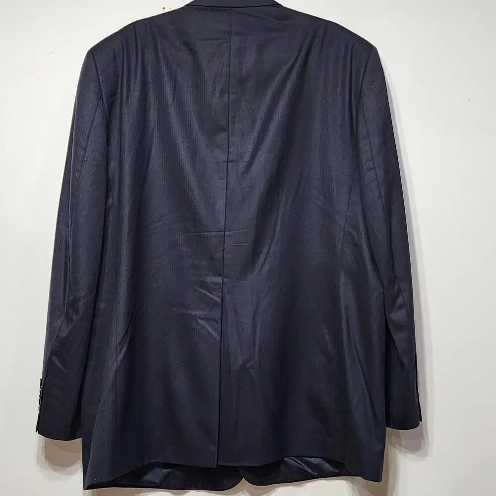 Stafford Suit Jacket Mens 50L Navy Herringbone Wool SuperSuit Two Button Blazer